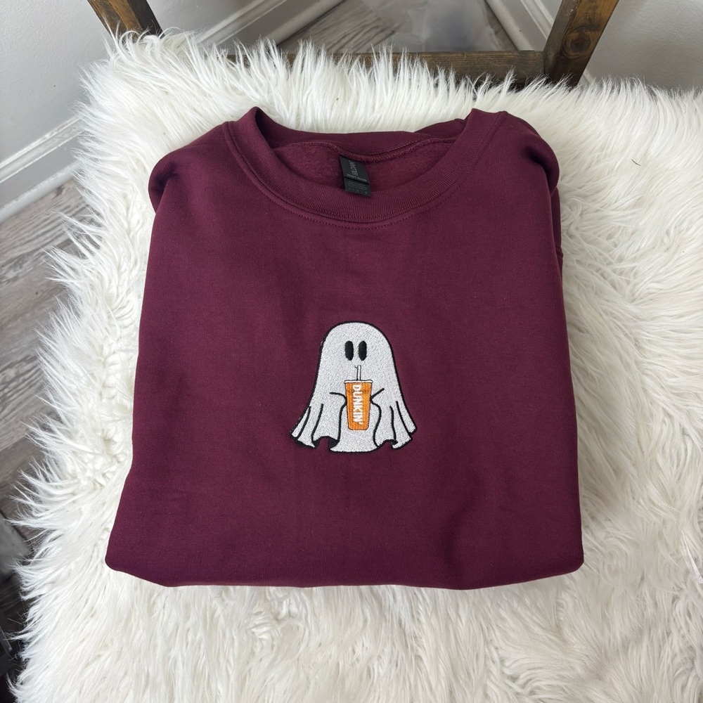 Dunkin Embroidered Ghost Graphic Maroon Sweatshirt